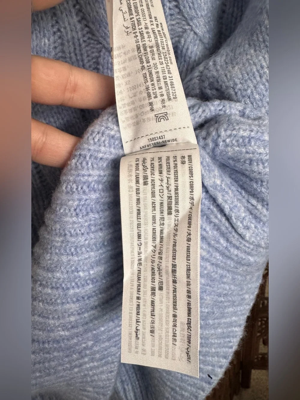 Abercrombie & Fitch Pale Blue Cable Knit Crewneck Sweater